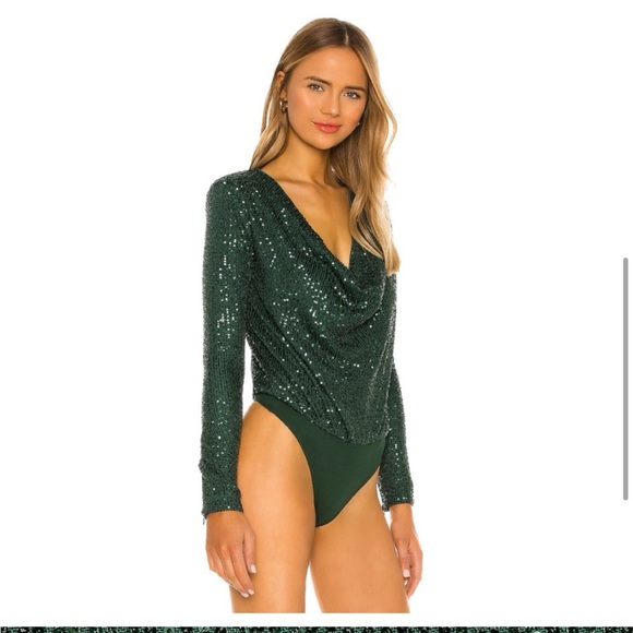 Camila Coelho CeCe Bodysuit Green Sequin - Picture 2 of 5